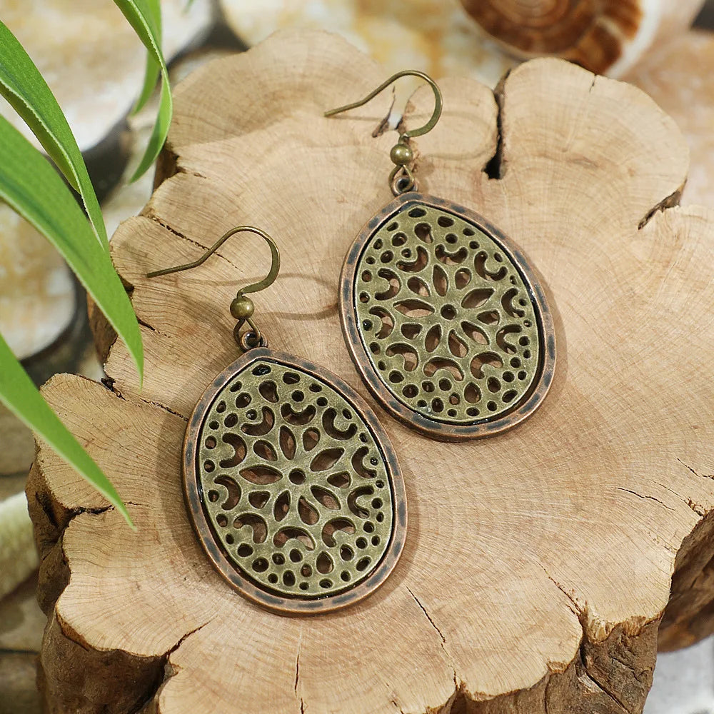 Brinco de gota geométrico boho vintage, borla étnica, contas azuis, flores, redondo, longo, pendurado, feminino, jhumka, joias indianas