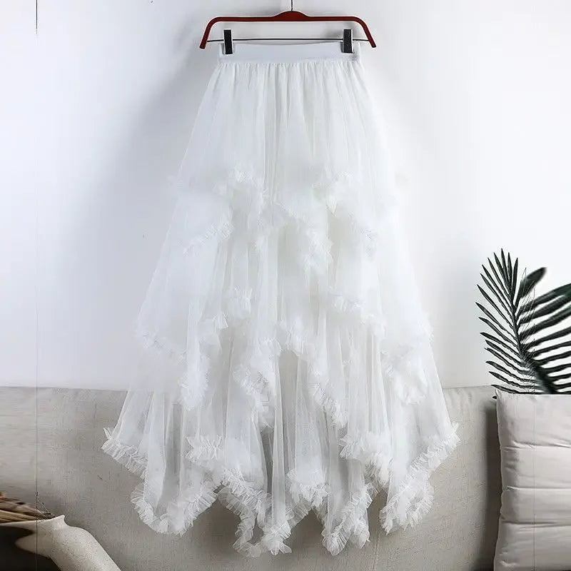 Saia longa irregular tule