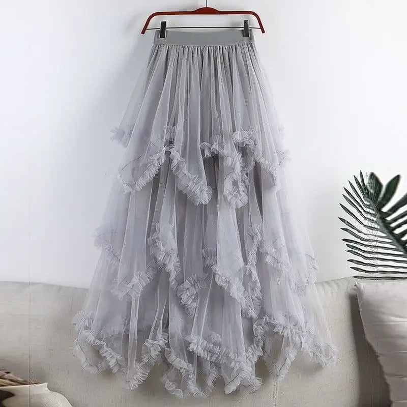 Saia longa irregular tule