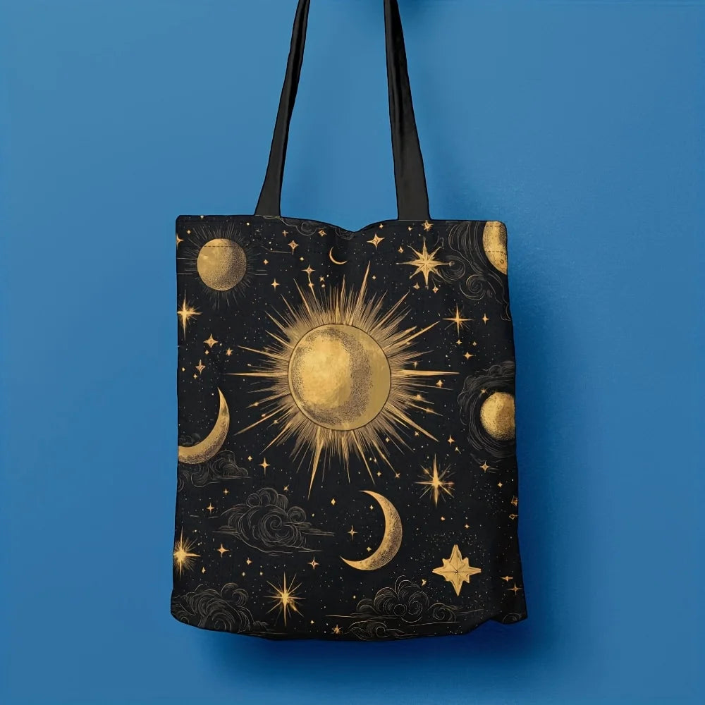 Bolsa de viagem de tarô celestial de 1 unidade – organizador de maquiagem lavável à mão com design de sol dourado, lua e estrelas