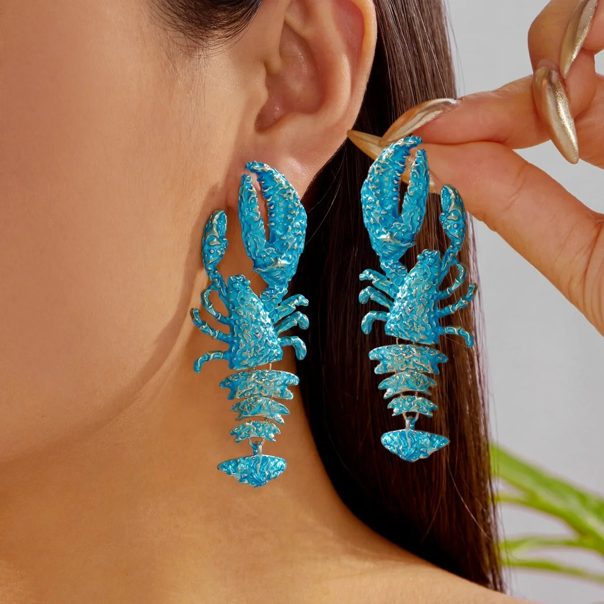 Brincos Criativos e Exagerados de Lagosta com Strass Vermelhos para Mulheres e Homens, Joias de Festa Brilhantes e Modernas com Tema de Animais Marinhos para o Verão