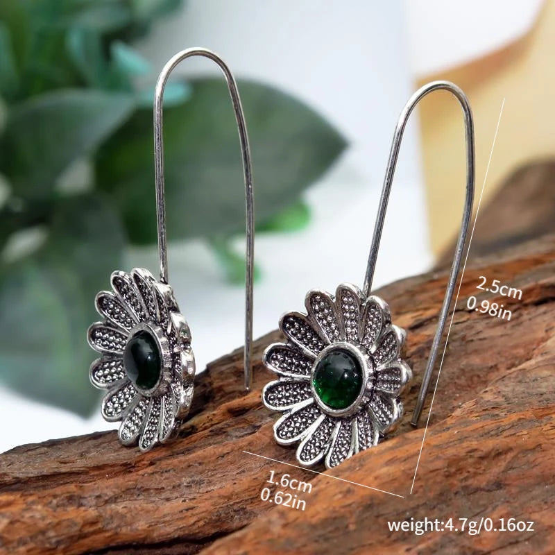 Brincos vintage cor prata para mulheres, flor verde, joias femininas, novo personalizado