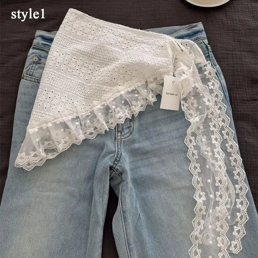 Retro laço triângulo lenço retro y2k bordado floral pescoço cachecol crochê lenço de cabelo bandanas para mulheres meninas lenço de renda