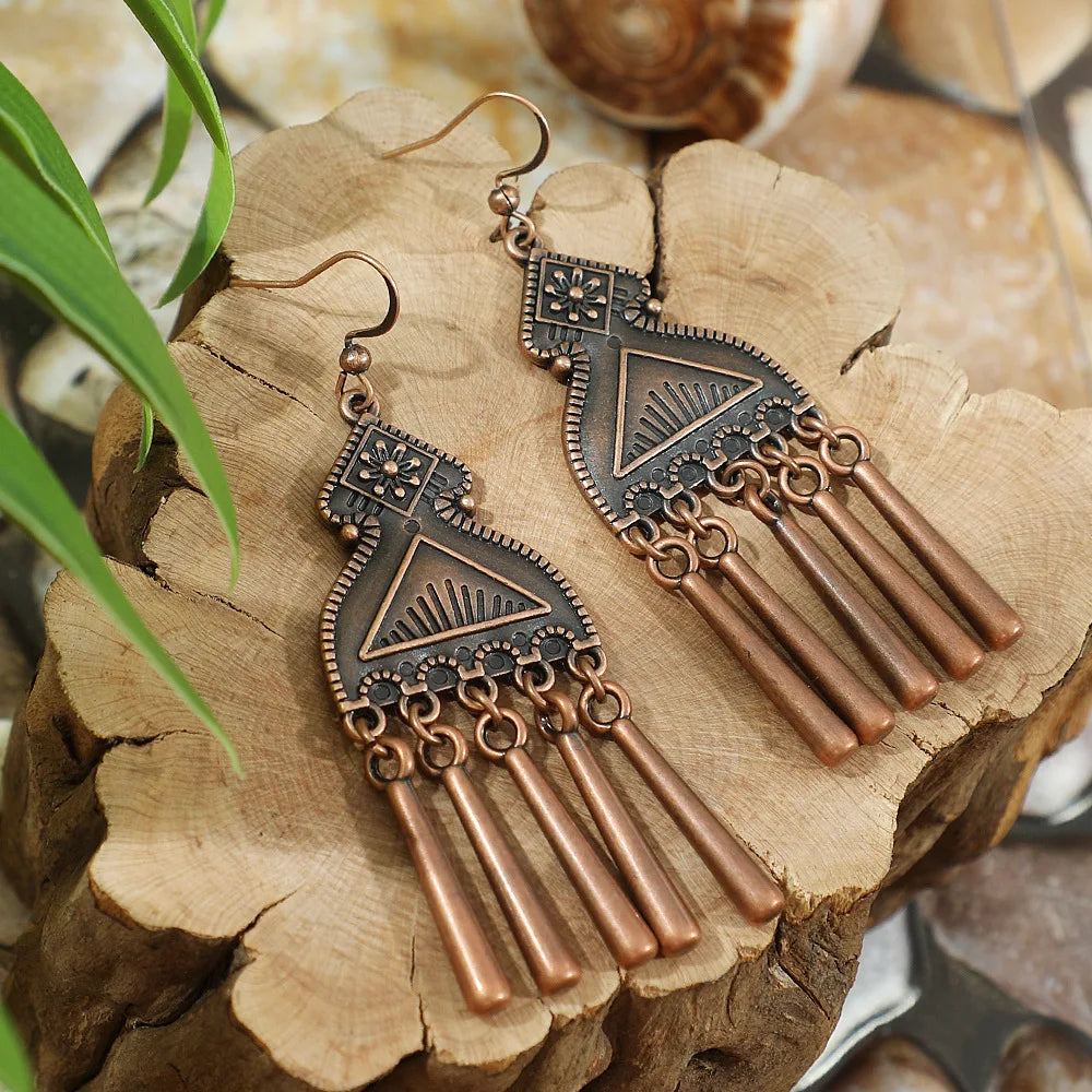 Brinco de gota geométrico boho vintage, borla étnica, contas azuis, flores, redondo, longo, pendurado, feminino, jhumka, joias indianas
