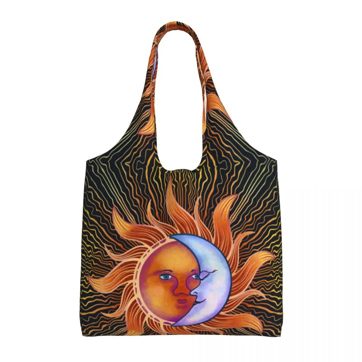 Lua Ouro Vintage e Estrelas Tote Saco De Compras, Impressão Kawaii Personalizado, Bolsa De Ombro Shopper Reutilizável Canvas