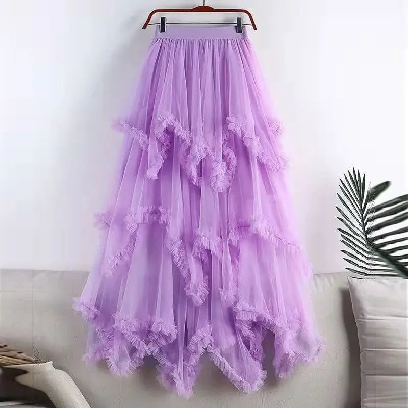 Saia longa irregular tule