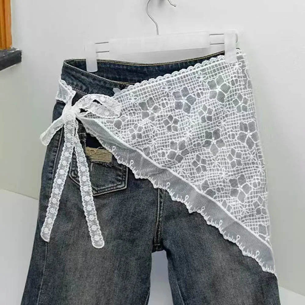 Retro laço triângulo lenço retro y2k bordado floral pescoço cachecol crochê lenço de cabelo bandanas para mulheres meninas lenço de renda
