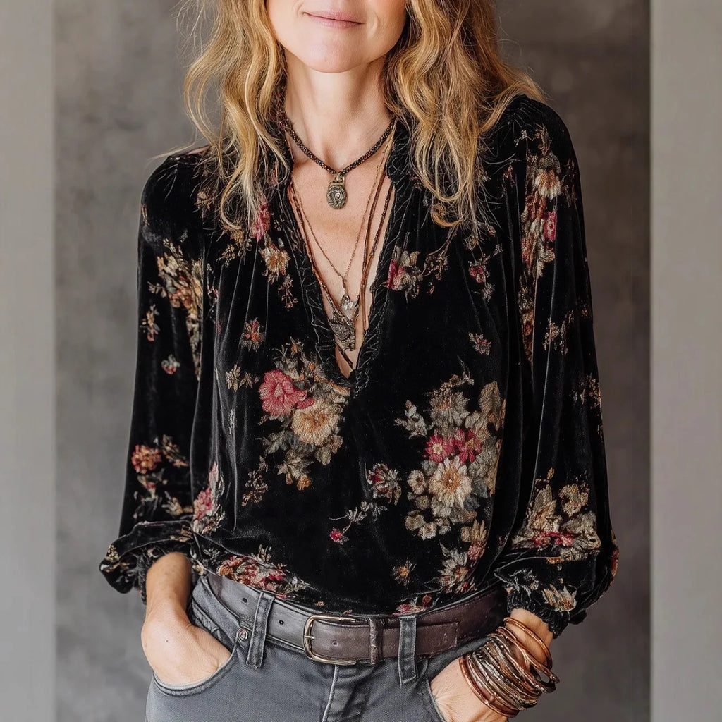 Camisa veludo flower