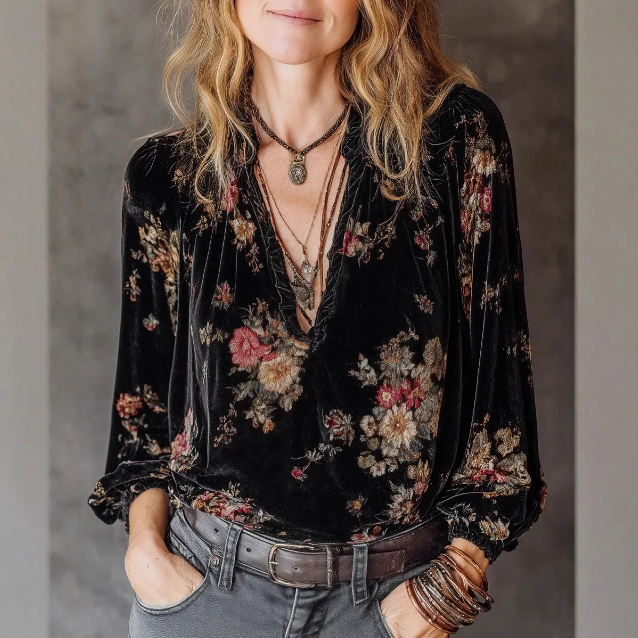 Camisa veludo flower