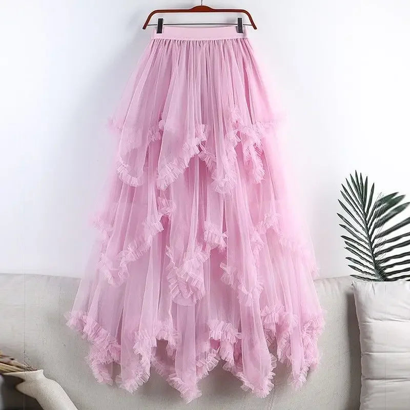 Saia longa irregular tule