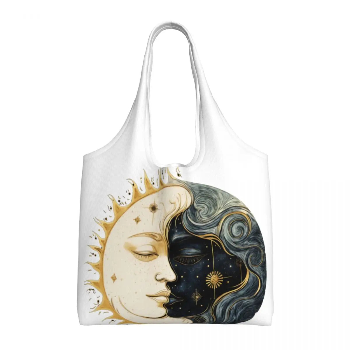 Lua Ouro Vintage e Estrelas Tote Saco De Compras, Impressão Kawaii Personalizado, Bolsa De Ombro Shopper Reutilizável Canvas