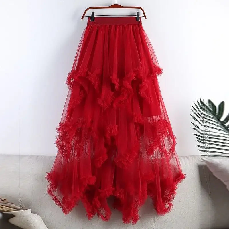 Saia longa irregular tule