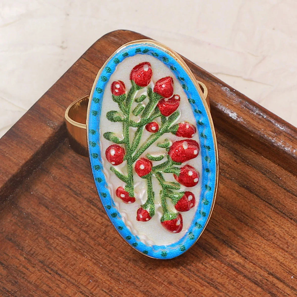 Anéis Ajustáveis de Estilo Francês Retro com Estampa Geométrica de Flores para Mulheres, Joias Artísticas Personalizadas