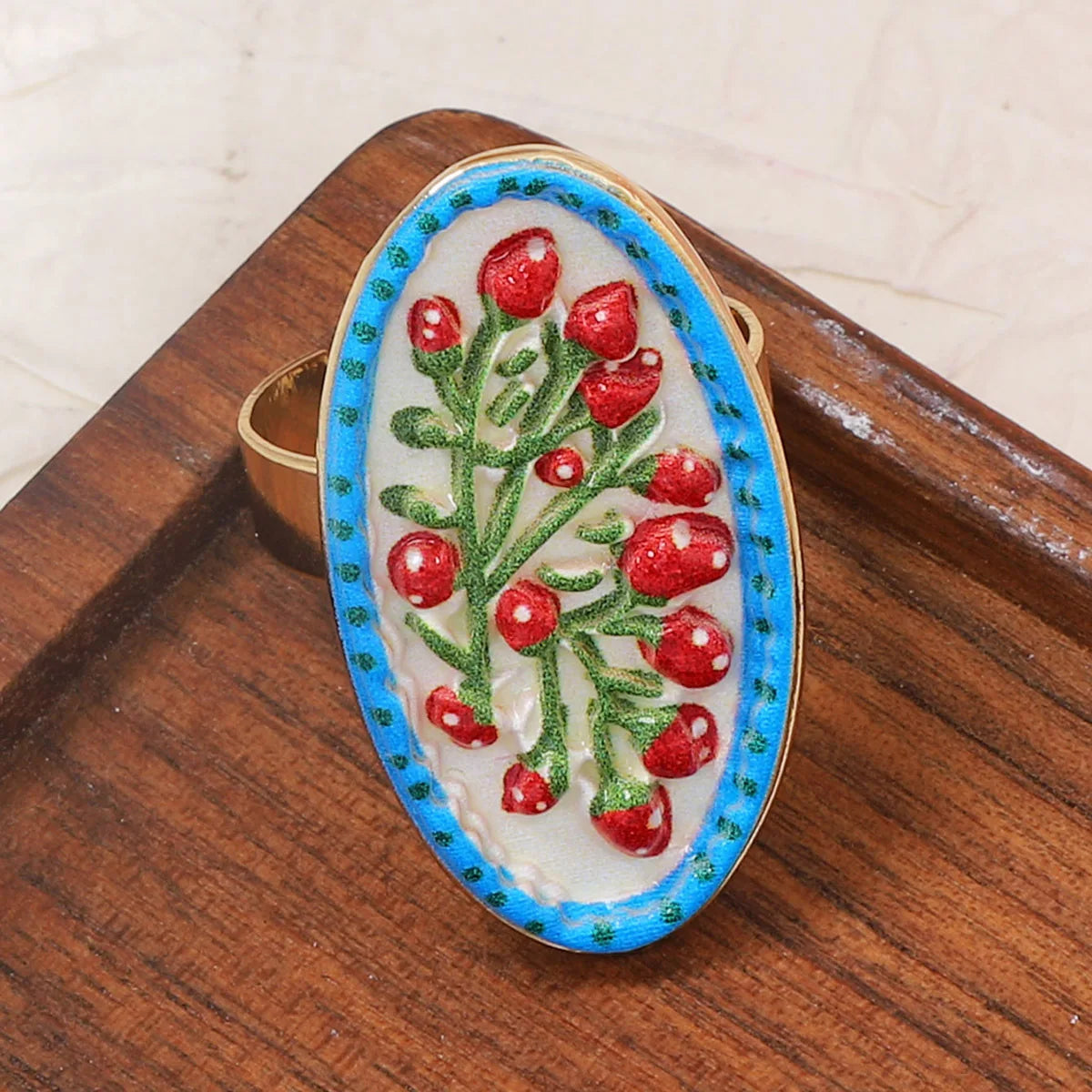 Anéis Ajustáveis de Estilo Francês Retro com Estampa Geométrica de Flores para Mulheres, Joias Artísticas Personalizadas