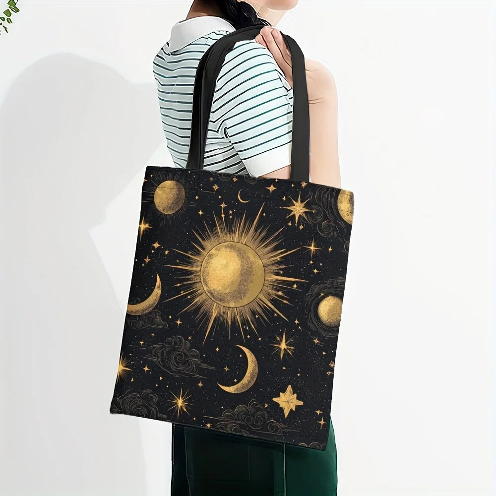 Bolsa de viagem de tarô celestial de 1 unidade – organizador de maquiagem lavável à mão com design de sol dourado, lua e estrelas