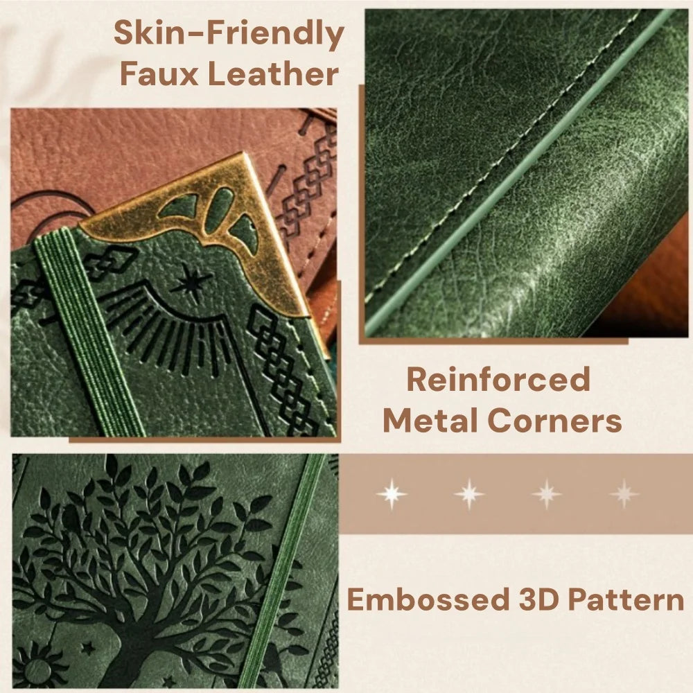 Diário de couro vintage para mulheres e homens, caderno de viagem com árvore da vida em relevo feito à mão, diário de escrita recarregável, ideia de presente