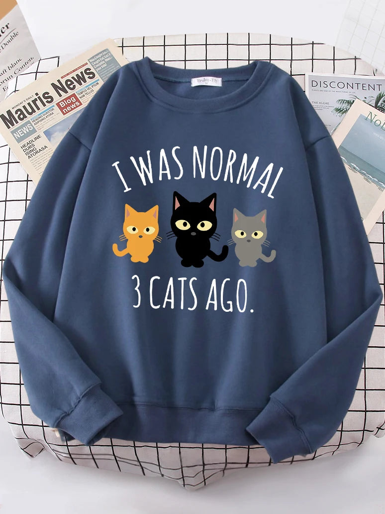 Eu era normal 3 gatos atrás imprimir moletom com capuz feminino moda S-XXL hoodies de alta qualidade oversize solto casual feminino roupas esportivas