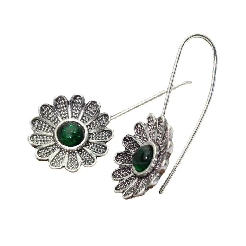 Brincos vintage cor prata para mulheres, flor verde, joias femininas, novo personalizado