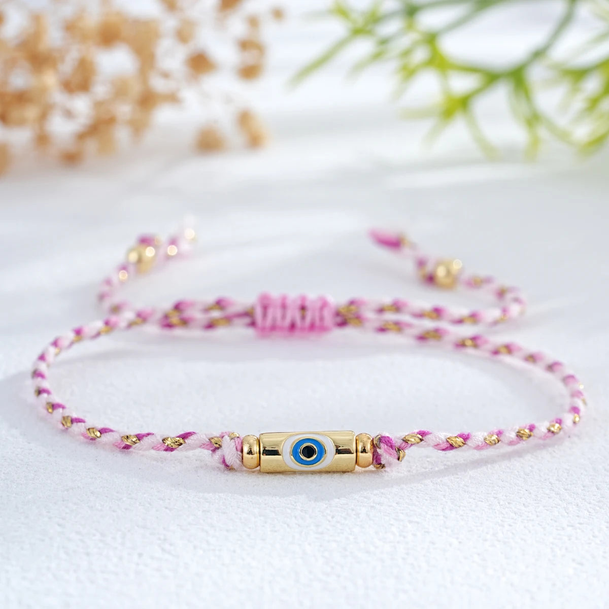 Pulseira de amizade tecida colorida com pingente de mau olhado, pulseira de corda da sorte ajustável para mulheres, joias boho de praia de verão, 1 peça