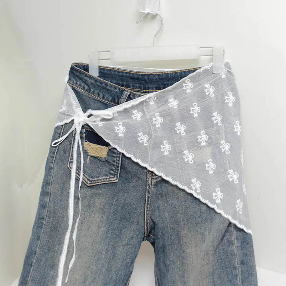 Retro laço triângulo lenço retro y2k bordado floral pescoço cachecol crochê lenço de cabelo bandanas para mulheres meninas lenço de renda