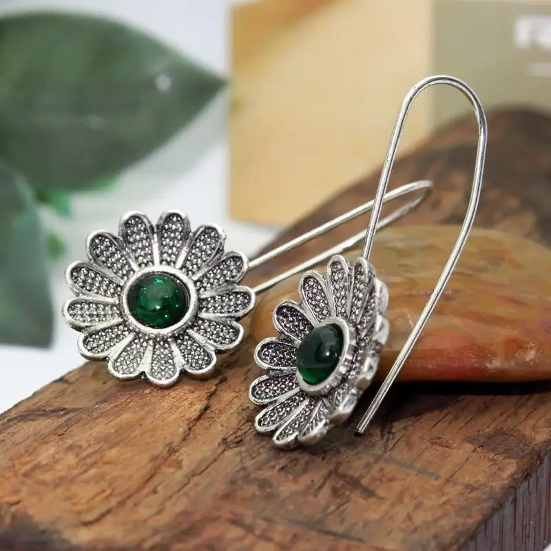 Brincos vintage cor prata para mulheres, flor verde, joias femininas, novo personalizado