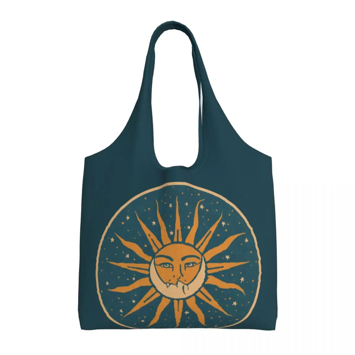 Lua Ouro Vintage e Estrelas Tote Saco De Compras, Impressão Kawaii Personalizado, Bolsa De Ombro Shopper Reutilizável Canvas