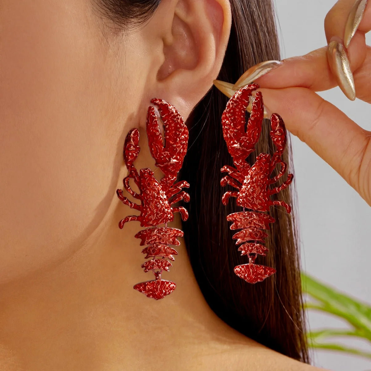 Brincos Criativos e Exagerados de Lagosta com Strass Vermelhos para Mulheres e Homens, Joias de Festa Brilhantes e Modernas com Tema de Animais Marinhos para o Verão