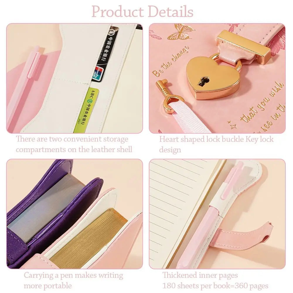Simples com chaves de bloqueio de amor diário caderno 360 páginas tamanho b6 bloco de notas bonito couro do plutônio material de escritório escolar
