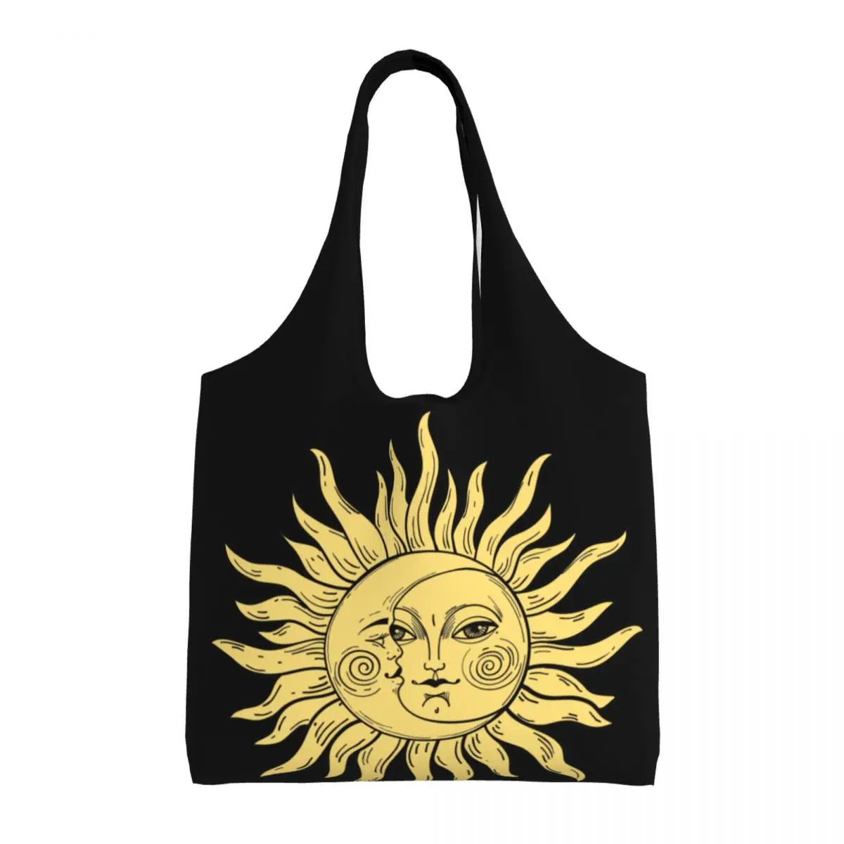 Lua Ouro Vintage e Estrelas Tote Saco De Compras, Impressão Kawaii Personalizado, Bolsa De Ombro Shopper Reutilizável Canvas