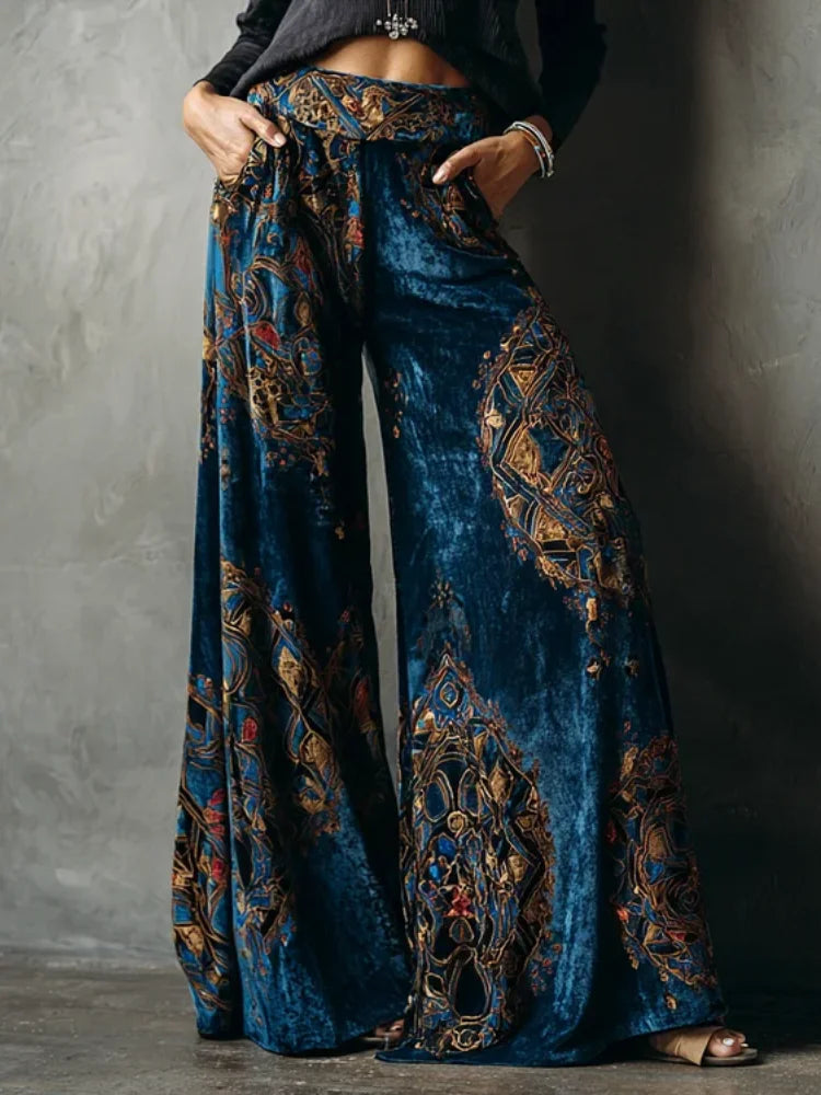 Calça Boho Veludo Azul