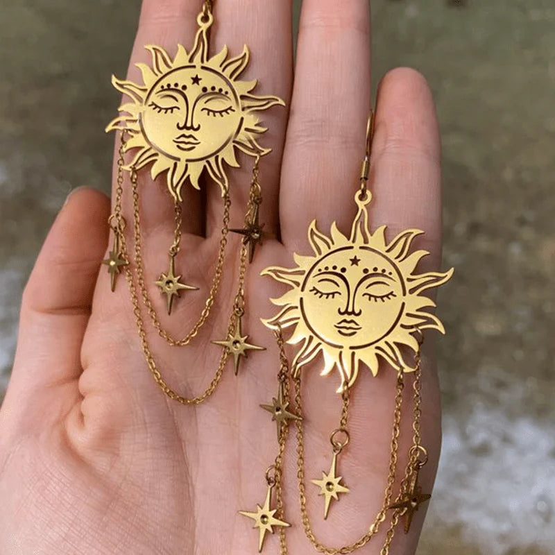 Moda sol estrela lua estilo boêmio balançar brincos para festa feminina hippie declaração longa jóias minimalismo presente feminino