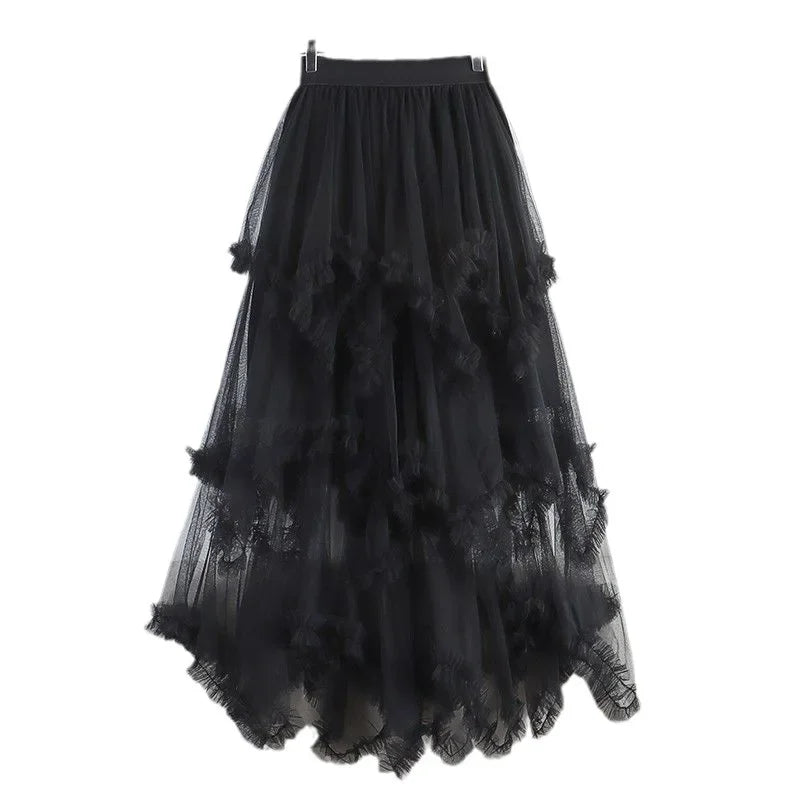 Saia longa irregular tule