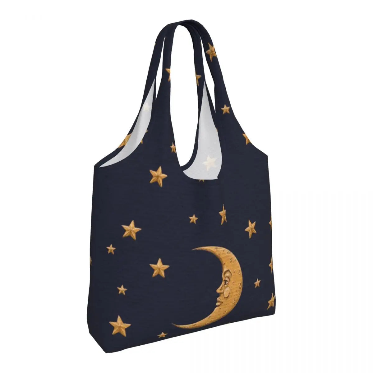Lua Ouro Vintage e Estrelas Tote Saco De Compras, Impressão Kawaii Personalizado, Bolsa De Ombro Shopper Reutilizável Canvas