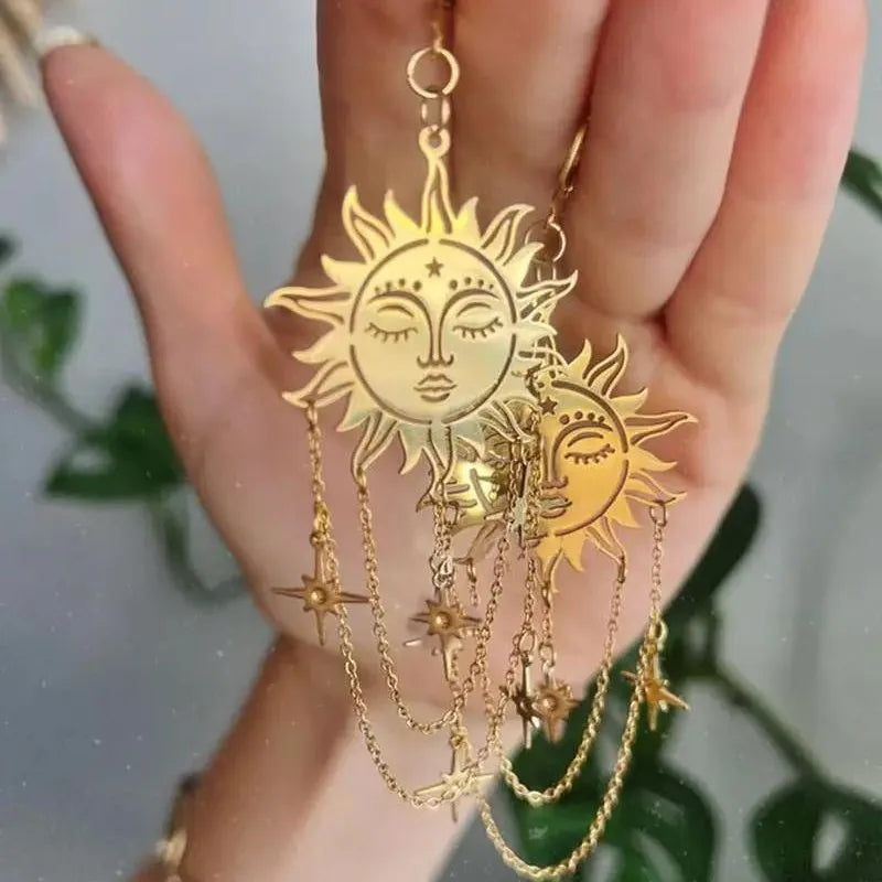 Boêmio moda cobre-ouro sol e estrela borla corrente brincos de luxo anime orelha parafuso prisioneiro flor amarela jóias para mulher 2026 es