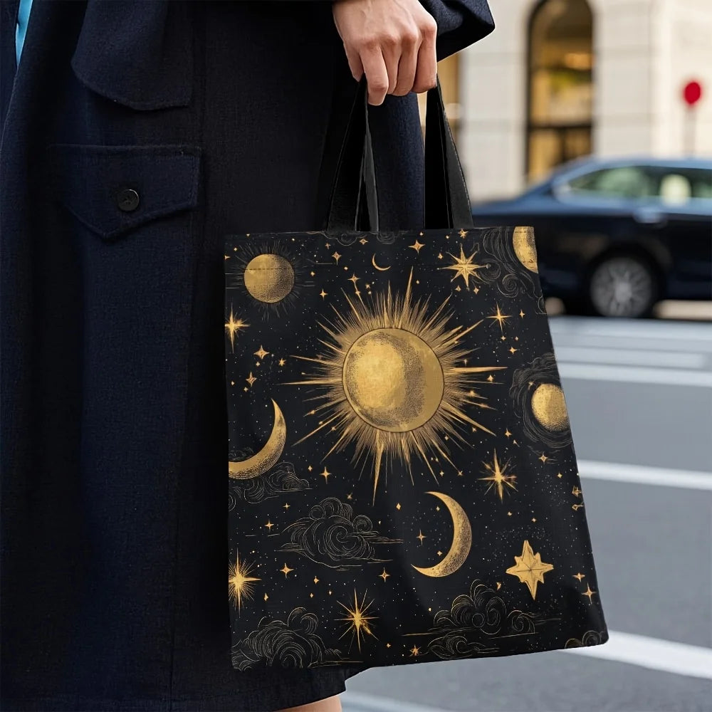 Bolsa de viagem de tarô celestial de 1 unidade – organizador de maquiagem lavável à mão com design de sol dourado, lua e estrelas