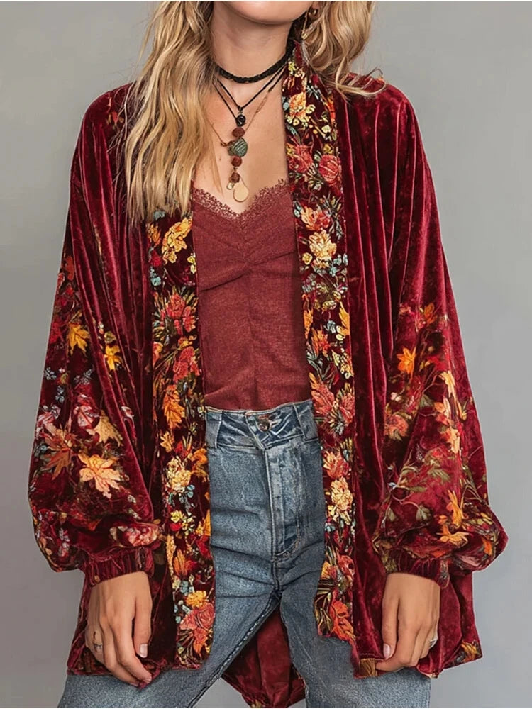 Cardigan veludo flower