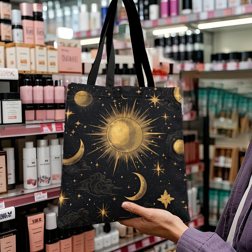 Bolsa de viagem de tarô celestial de 1 unidade – organizador de maquiagem lavável à mão com design de sol dourado, lua e estrelas