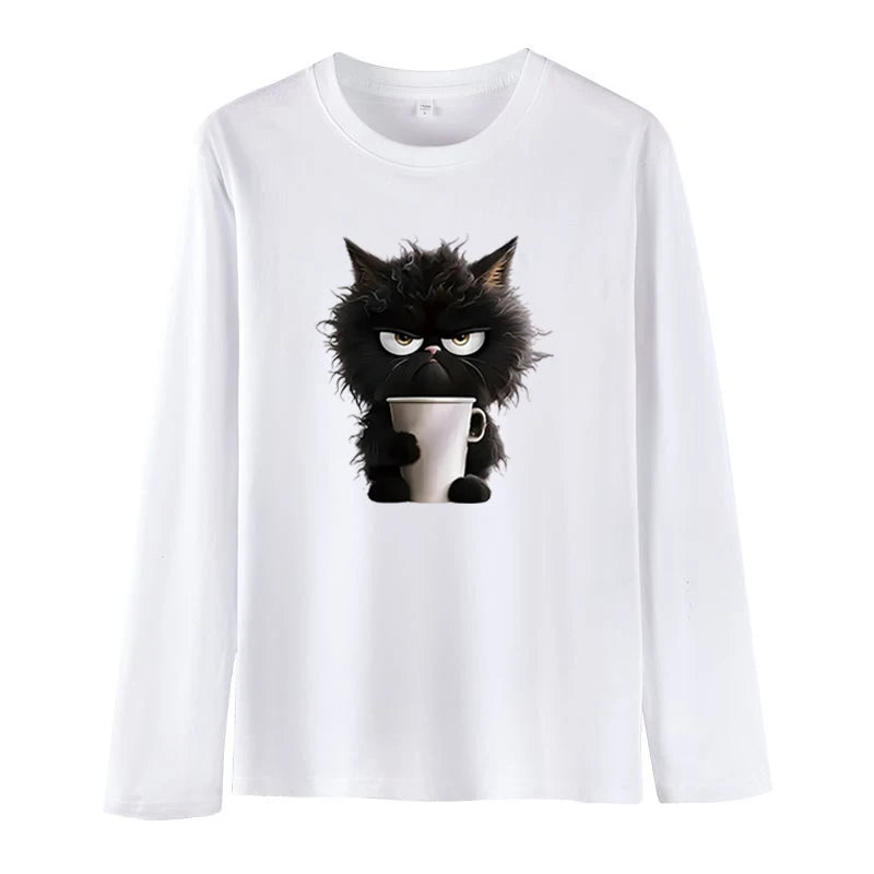 Camiseta oversized gato cofee