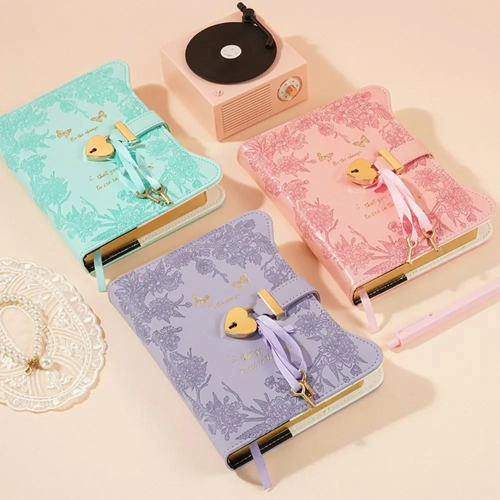 Simples com chaves de bloqueio de amor diário caderno 360 páginas tamanho b6 bloco de notas bonito couro do plutônio material de escritório escolar