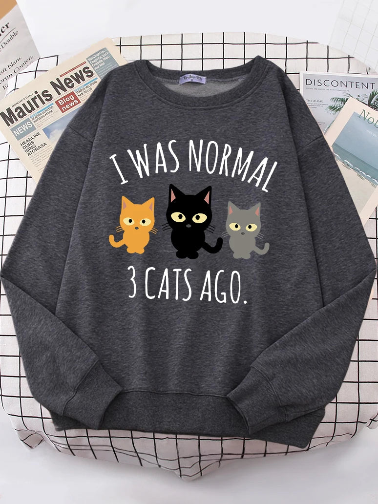 Eu era normal 3 gatos atrás imprimir moletom com capuz feminino moda S-XXL hoodies de alta qualidade oversize solto casual feminino roupas esportivas