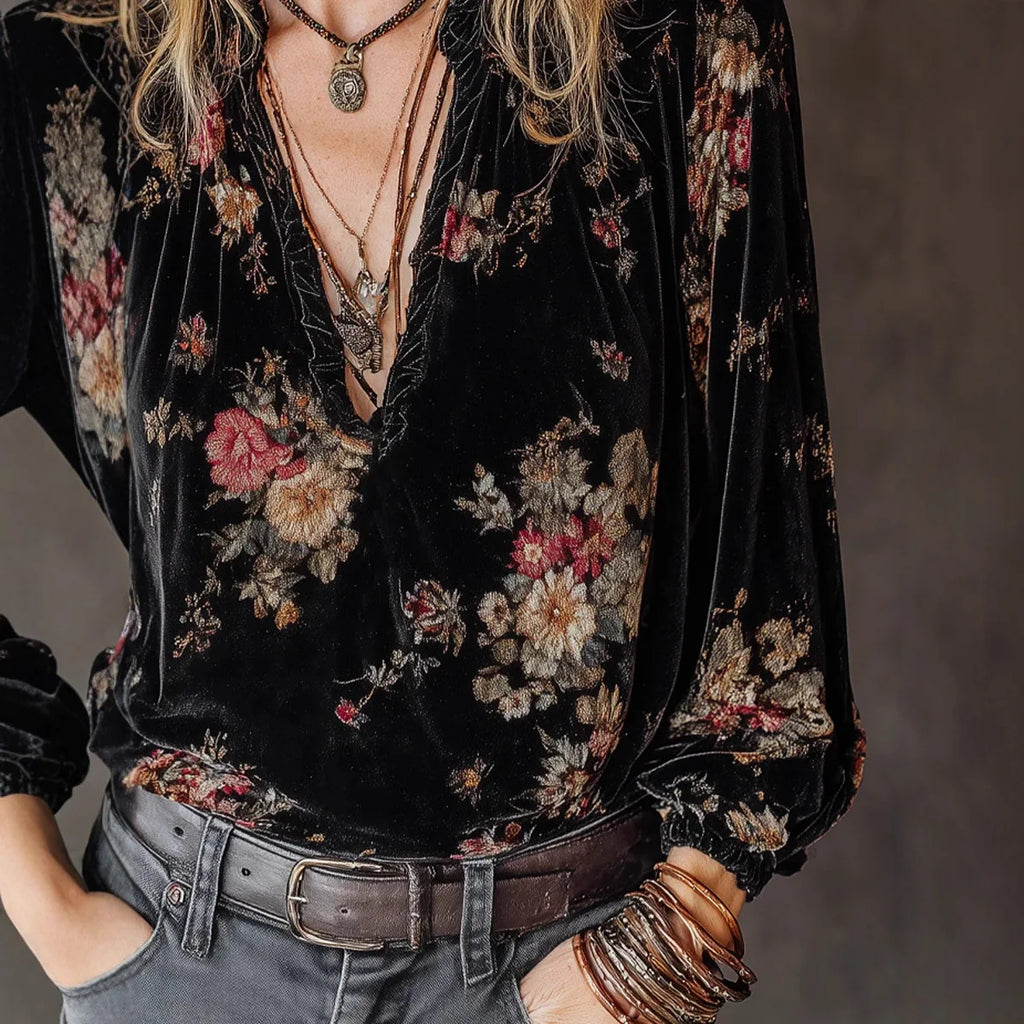 Camisa veludo flower