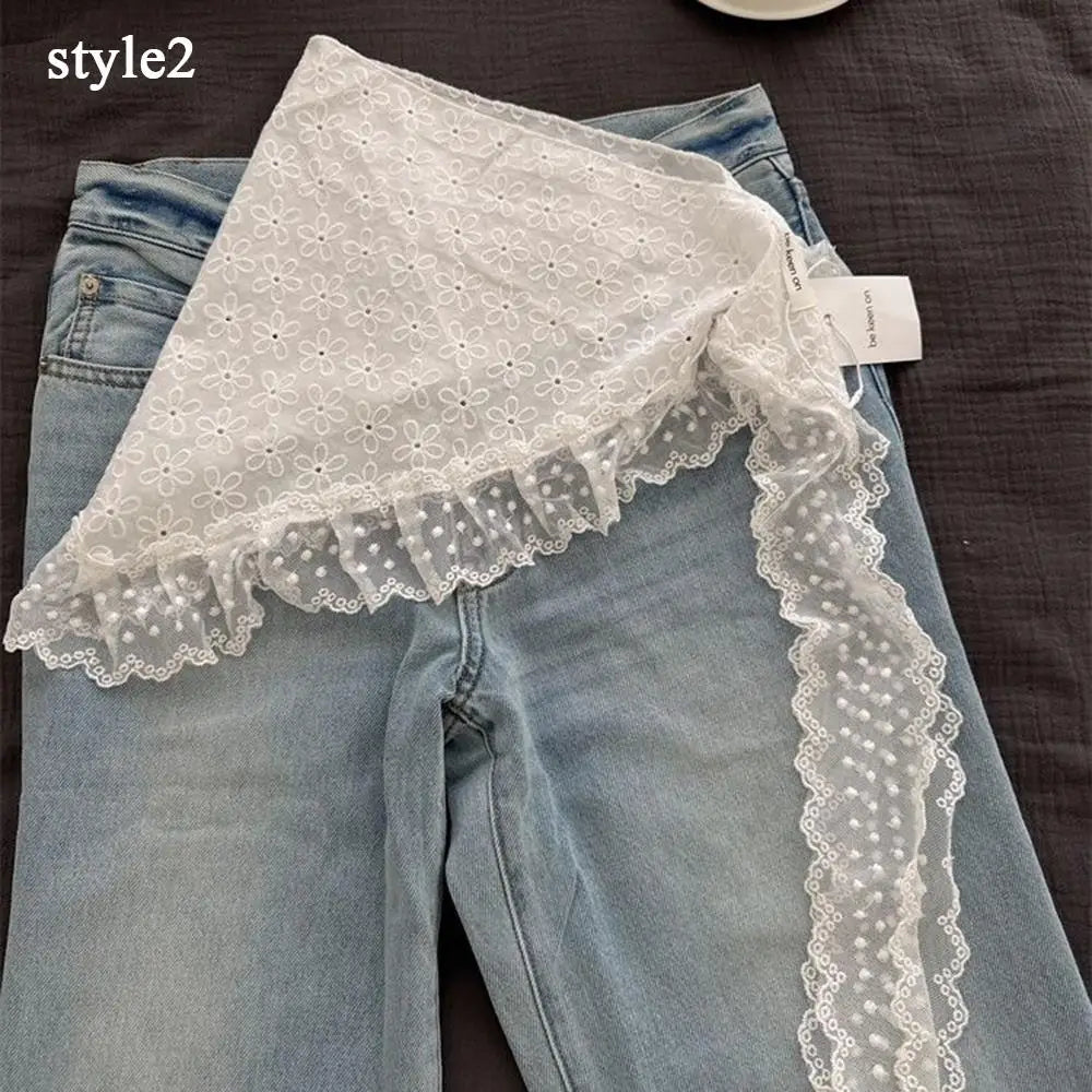 Retro laço triângulo lenço retro y2k bordado floral pescoço cachecol crochê lenço de cabelo bandanas para mulheres meninas lenço de renda
