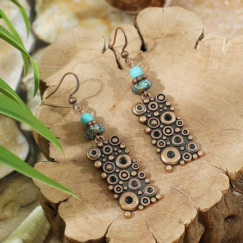 Brinco de gota geométrico boho vintage, borla étnica, contas azuis, flores, redondo, longo, pendurado, feminino, jhumka, joias indianas