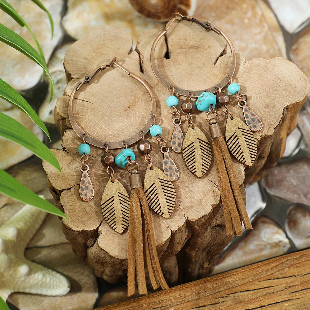Brinco de gota geométrico boho vintage, borla étnica, contas azuis, flores, redondo, longo, pendurado, feminino, jhumka, joias indianas