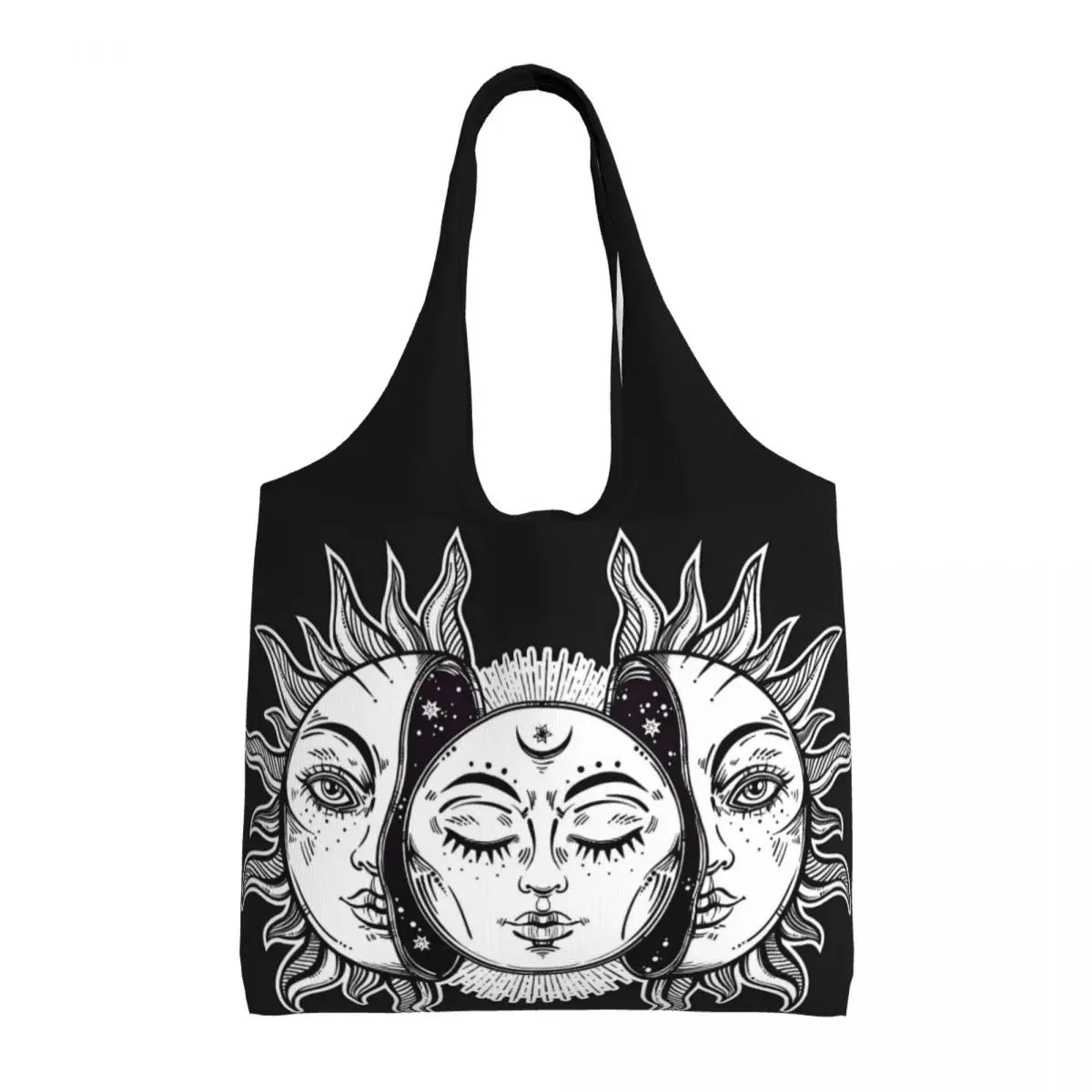 Lua Ouro Vintage e Estrelas Tote Saco De Compras, Impressão Kawaii Personalizado, Bolsa De Ombro Shopper Reutilizável Canvas