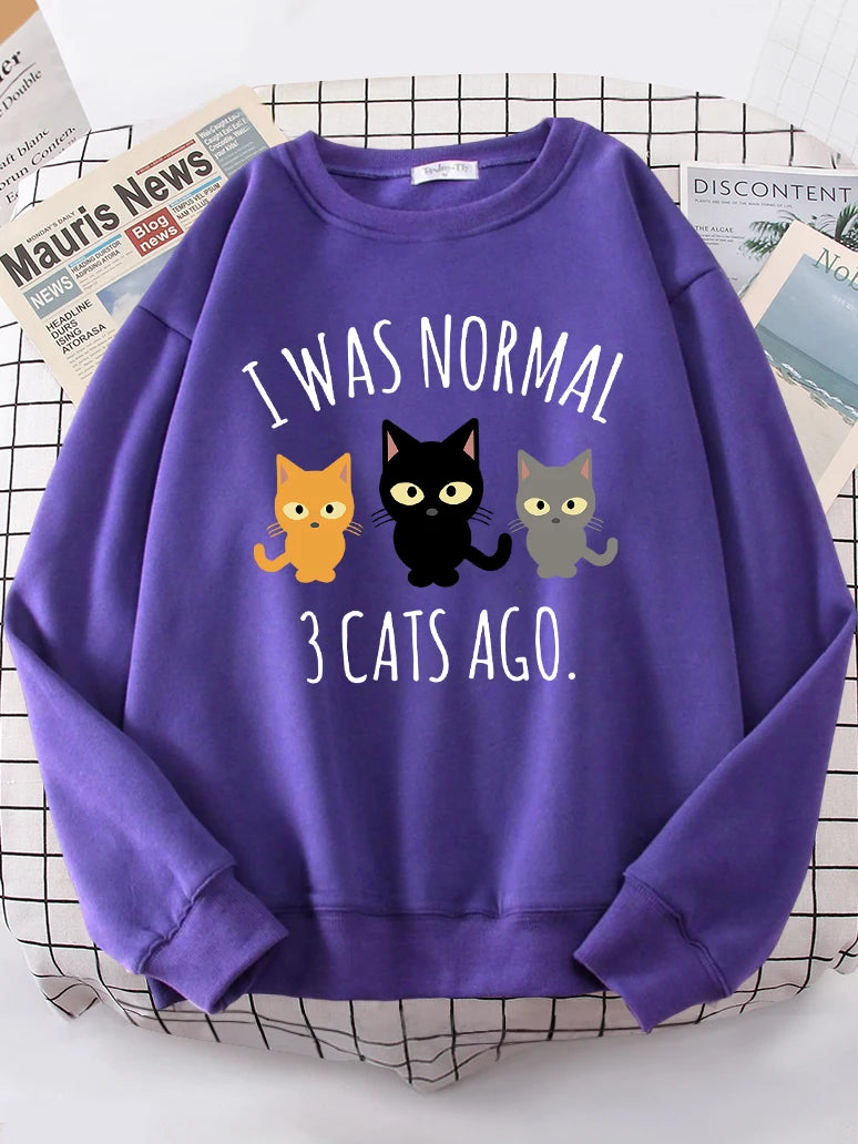 Eu era normal 3 gatos atrás imprimir moletom com capuz feminino moda S-XXL hoodies de alta qualidade oversize solto casual feminino roupas esportivas