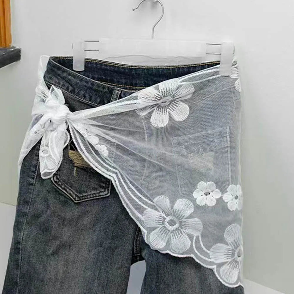 Retro laço triângulo lenço retro y2k bordado floral pescoço cachecol crochê lenço de cabelo bandanas para mulheres meninas lenço de renda