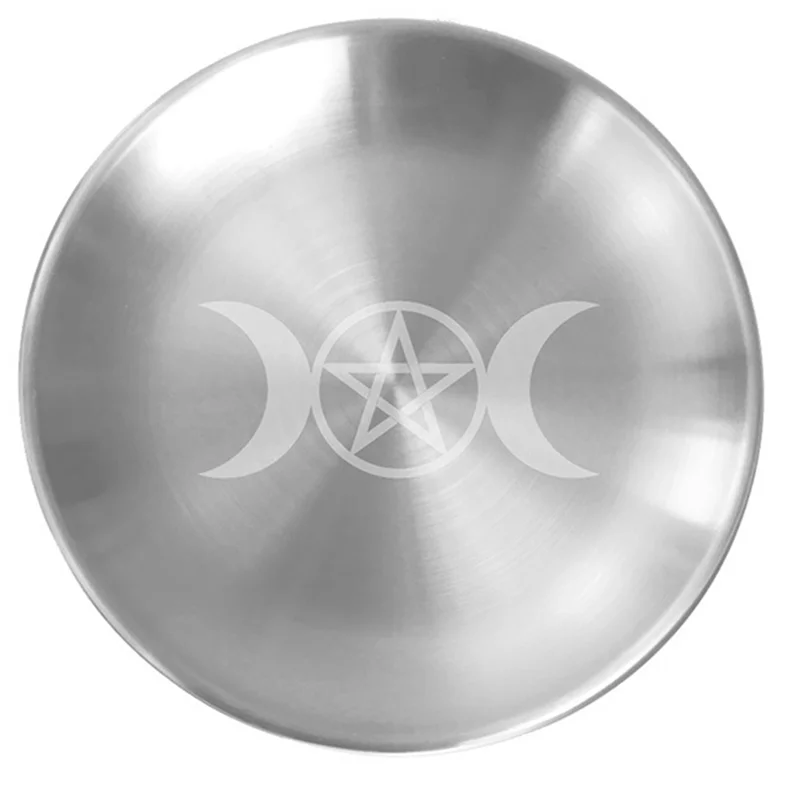 Bandeja de armazenamento de metal decorativa com padrão de pentagrama e lua adequada para joias de tarô e decoração de ritual