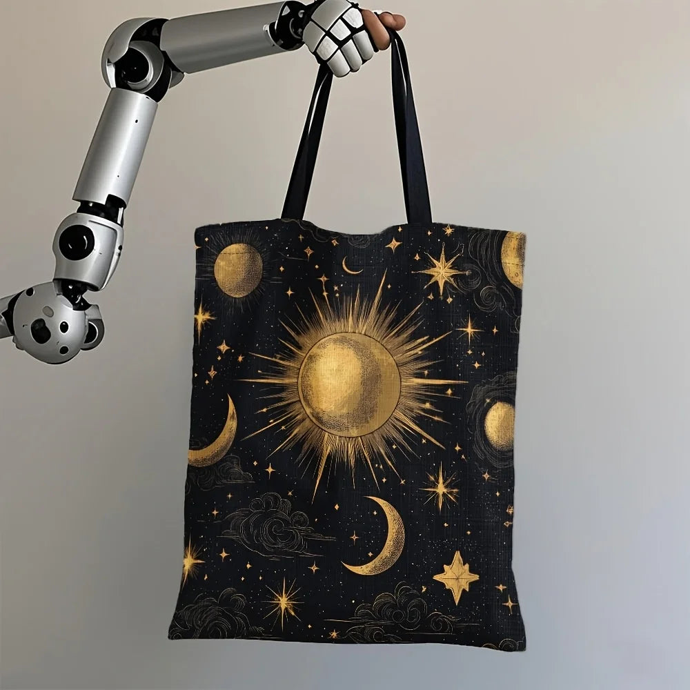 Bolsa de viagem de tarô celestial de 1 unidade – organizador de maquiagem lavável à mão com design de sol dourado, lua e estrelas