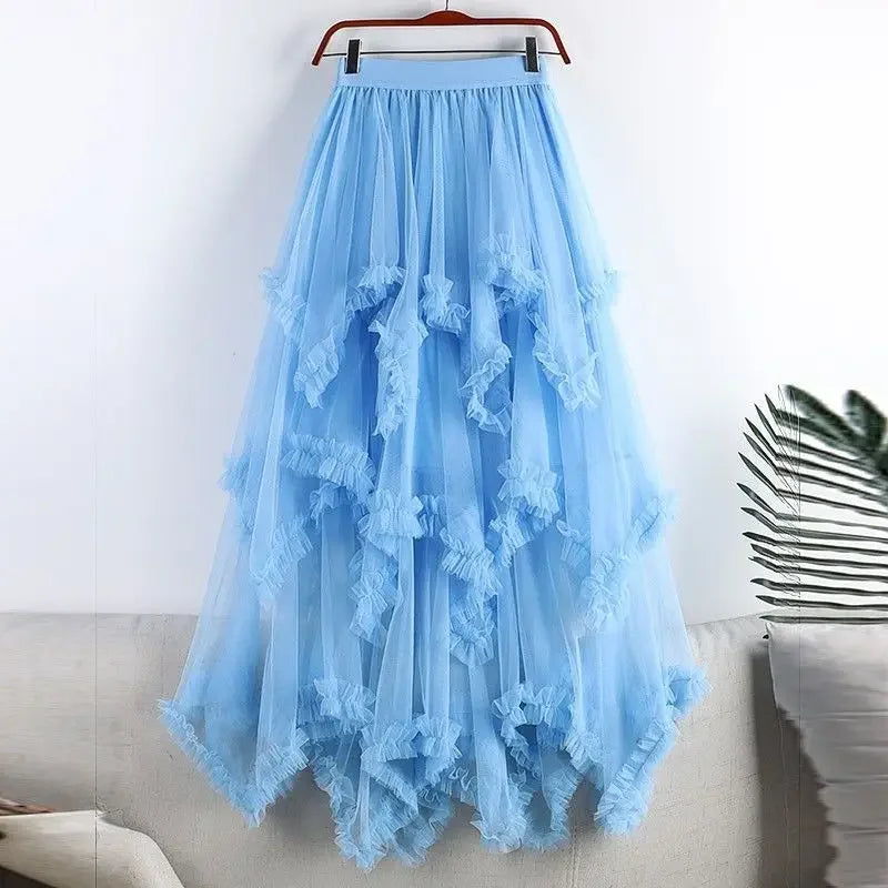 Saia longa irregular tule
